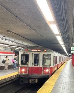 An older Red Line 1700 series consist at Park Street Station 